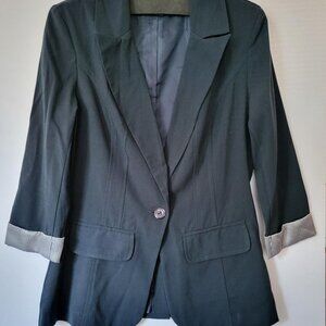 'FOREVER 21" STRIPE CUFFED BLUE BLAZER - SIZE LARGE